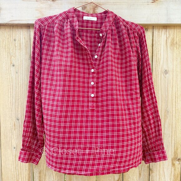 Doen Holde Blouse Rouge Red Plaid Half Button Top Size Small - Picture 3 of 15